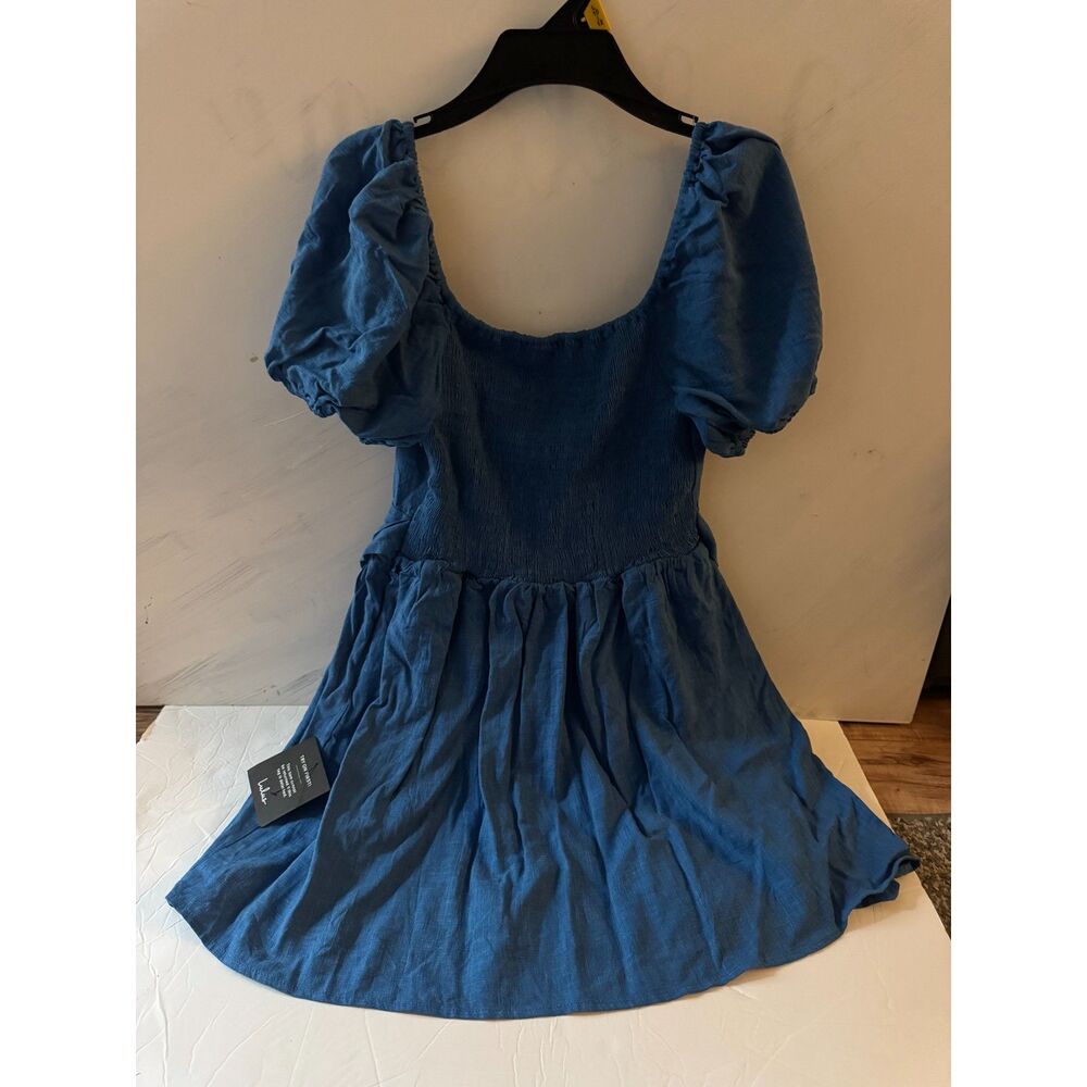 Lulus Blue Smocked Bodice Puff Sleeve Dress Size S New with Tags